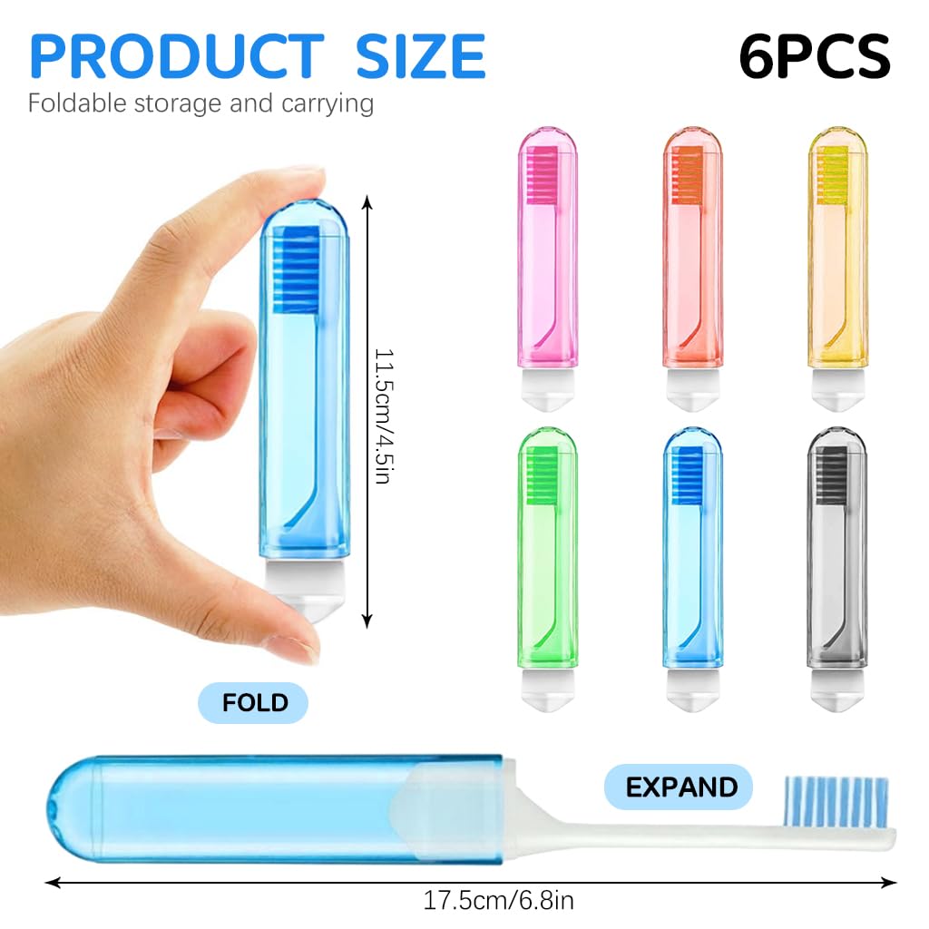 HANNEA® 6Pcs Travel Toothbrush, Folding Mini Toothbrush with Toothbrush Case Soft Potable Travel Size Toothbrush Individually Wrapped Small Toothbrush for Travel Camping HANNEA® 6Pcs Travel Toothbrush, Folding Mini Toothbrush with Toothbrush Case Soft Potable Travel Size Toothbrush Individually Wrapped Small Toothbrush for Travel Camping